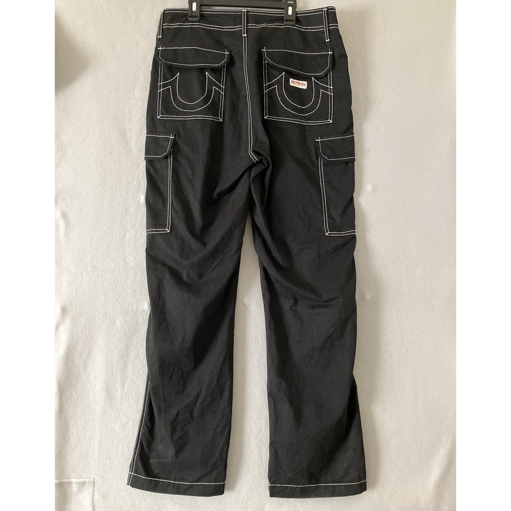 True Religion Brand Jeans Cargo Pants Jet Black Men Size 32 Baggy Y2K Streetwear - Picture 4 of 9